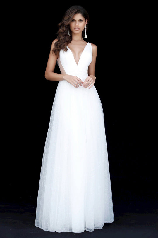 Sherri Hill - 51620 Pleated Plunging V-Neck Ballgown In White