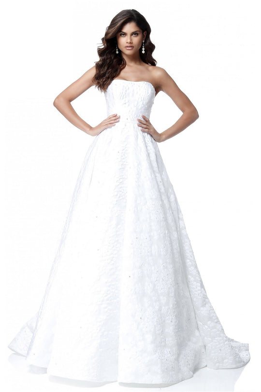 Sherri Hill - 51623 Floral Textured Strapless Ballgown In White