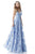 Sherri Hill - 51628 Floral Print Deep V-neck A-line Gown In Blue