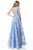 Sherri Hill - 51628 Floral Print Deep V-neck A-line Gown In Blue