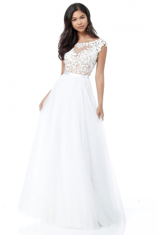 Sherri Hill - 51638 Lace Appliqued Illusion Bodice Long Dress In White