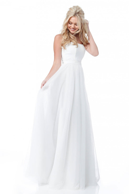 Sherri Hill - 51667 Strapless Jeweled A-Line Long Dress In White