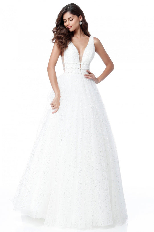 Sherri Hill - 51676 Sequin-Beaded Glitter A Line Dress In White