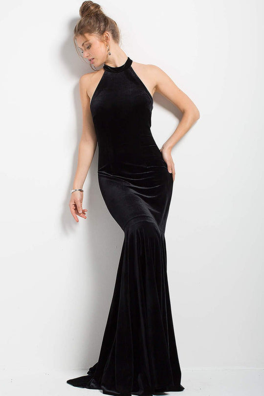 51680 High Halter Velvet Mermaid Gown