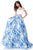 Sherri Hill - 51680 Two Piece Off-Shoulder Printed Ballgown In White and Blue