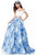 Sherri Hill - 51680 Two Piece Off-Shoulder Printed Ballgown In White and Blue