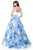 Sherri Hill - 51680 Two Piece Off-Shoulder Printed Ballgown In White and Blue