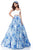 Sherri Hill - 51680 Two Piece Off-Shoulder Printed Ballgown In White and Blue