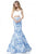 Sherri Hill - 51681 Two Piece Sweetheart Printed Mermaid Dress In White and Blue