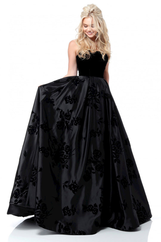 Sherri Hill - 51685 Strapless Velvet Floral Detailed Ballgown In Black