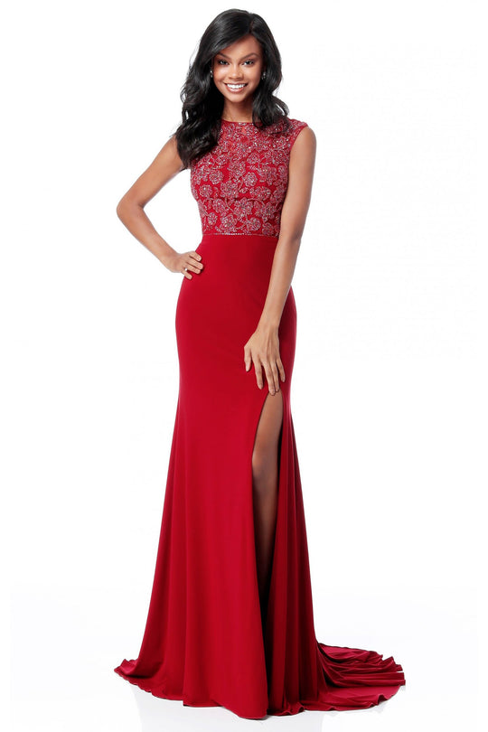 Sherri Hill - 51692 Long Beaded Jersey Trumpet Dress In Red