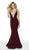 Intrigue by Blush - 516 Deep V-neck Glitter Jersey Mermaid Dress In Red