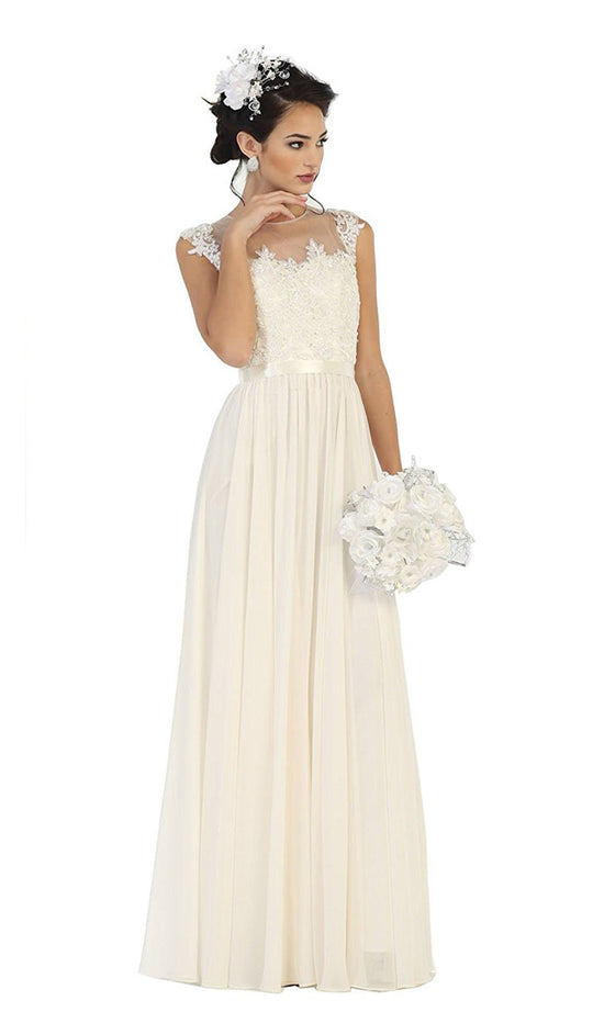 Dainty Cap Sleeve Lace Applique Illusion Prom Gown