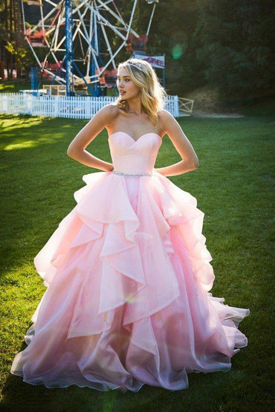 Sherri Hill - 51701 Strapless Bodice Tiered Organza Ballgown In Pink