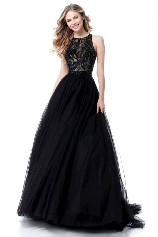 Sherri Hill - 51704 Beaded Halter Tulle Ballgown In Black
