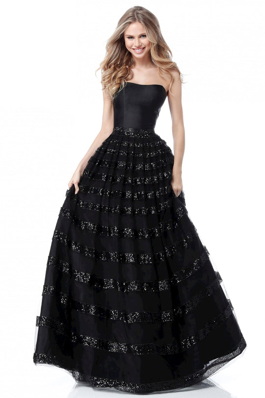 Sherri Hill - 51705 Sequined Strapless Semi-Sweetheart Tulle Ballgown In Black