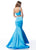 Sherri Hill - 51712 Knotted Crop Top Two-Piece Satin Mermaid Gown In Blue