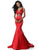 Sherri Hill - 51712 Knotted Crop Top Two-Piece Satin Mermaid Gown In Red
