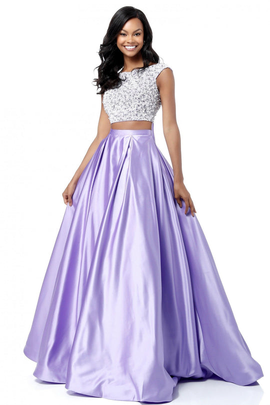 Sherri Hill - 51714 Two-Piece Bead-Crusted Satin Ballgown In Purple