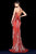 Sherri Hill - 51743 Beaded V-Neck Evening Dress With Slit In Red