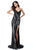 Sherri Hill - 51743 Beaded V-Neck Evening Dress With Slit In Black