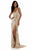 Sherri Hill - 51743 Beaded V-Neck Evening Dress With Slit In Gold