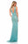 Sherri Hill - 51745 Beaded Deep V-neck Sheath Dress In Blue and Silver