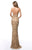 Sherri Hill - 51749 Beaded Deep Halter V-neck Trumpet Dress In Gold