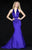 Sherri Hill - 51764 Halter Deep V Neck Satin Mermaid Gown In Blue