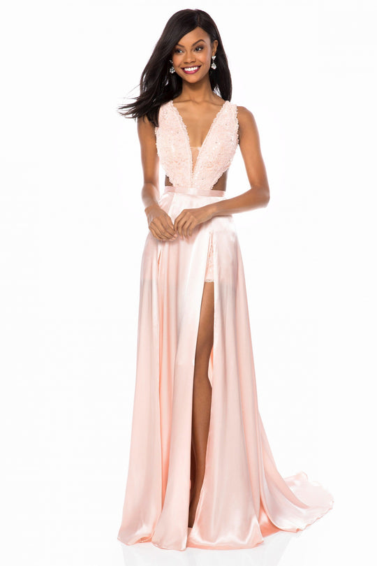 Sherri Hill - 51765 Plunging V-Neck Romper with A-Line Overskirt In Pink