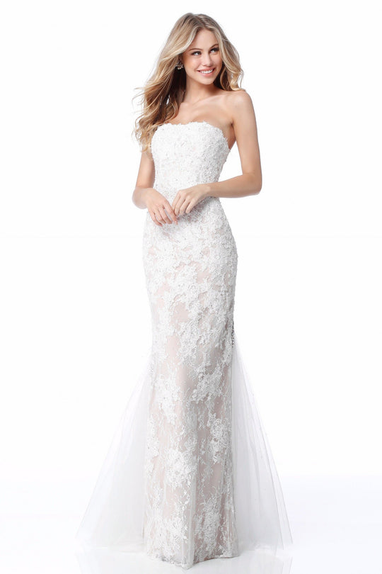 Sherri Hill - 51769 Strapless Lace Fitted Evening Dress In White