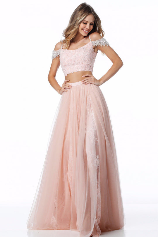 Sherri Hill - 51771 Cap Sleeve Appliqued Two-Piece A Line Dress In Pink