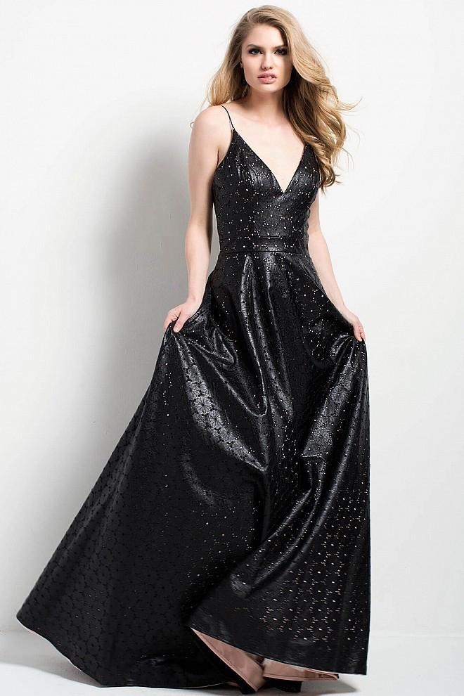 51789 Laser Cut Leather Spaghetti Straps Dress