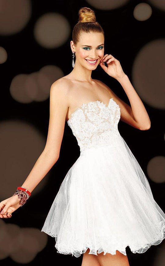 Alyce Paris  - 3601 Strapless Floral Cocktail Dress with Lace Up Back in White