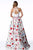 Sherri Hill - 51796 Halter Fitted Dress With Floral Print Overskirt In White and Print