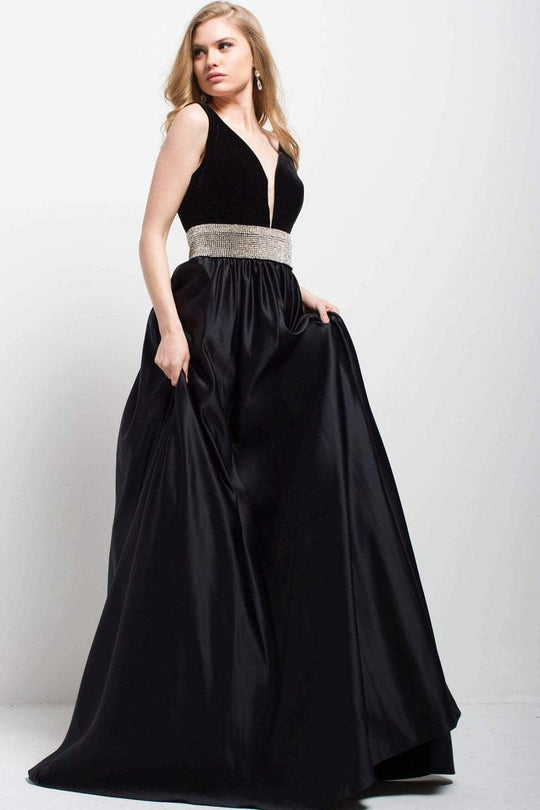 51802 Classy V-Neckline Jeweled Waist Ballgown