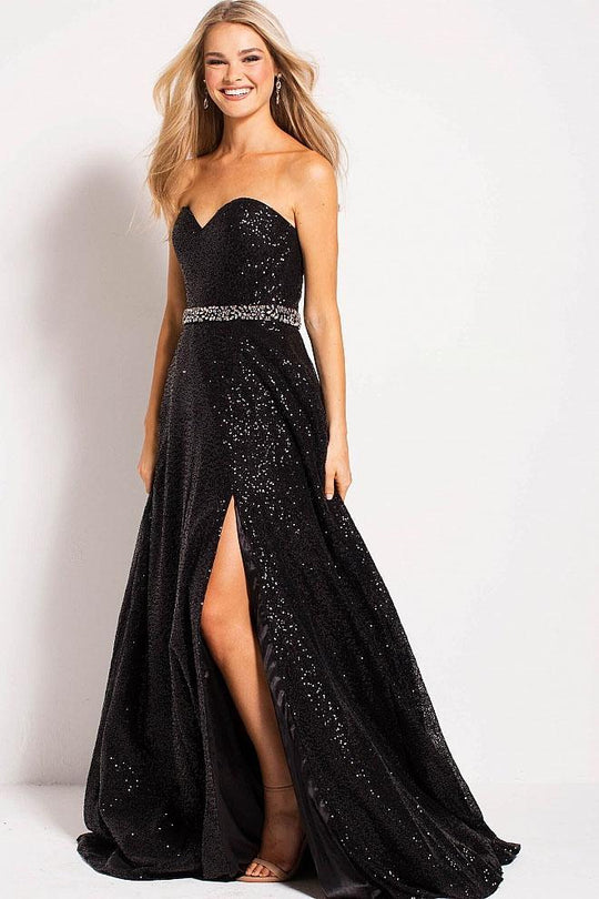 51804 Shimmering Strapless Slit A-line Prom Gown