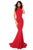Sherri Hill - 51808 Jersey High Halter Mermaid Dress with Train In Red