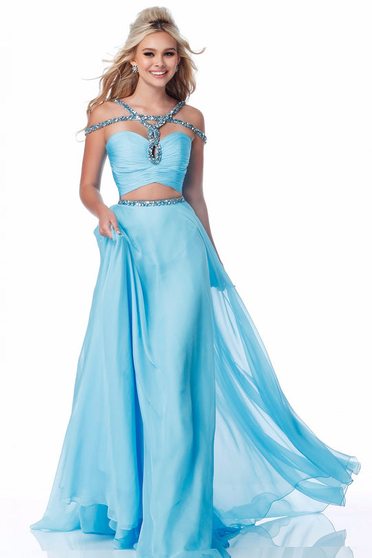 Sherri Hill - 51812 Strap-Detailed Two Piece Chiffon A Line Dress In Blue