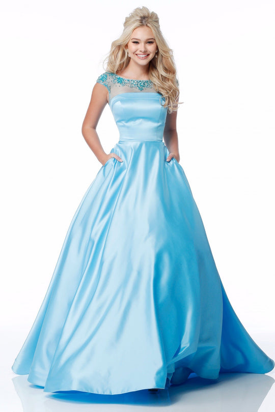 Sherri Hill - 51814 Full Figured Beaded Pleated Evening Dress In Blue