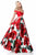 Sherri Hill - 51815 Plunging Off-Shoulder Floral Taffeta Ballgown In Red and Print
