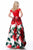 Sherri Hill - 51815 Plunging Off-Shoulder Floral Taffeta Ballgown In Red and Print