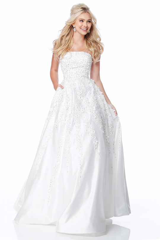 Sherri Hill - 51817 Floral Appliqued Strapless Ballgown In White