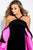 51846 Two Tone Velvet Halter Dress With High Low Overlay