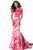 Sherri Hill - 51849 Two Piece Off-Shoulder Floral Print Mermaid Dress In Pink and Print