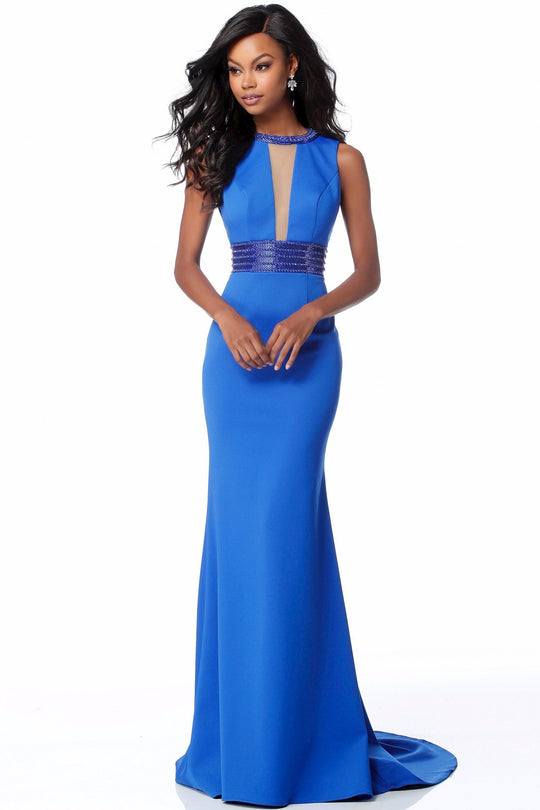 Sherri Hill - 51859 Fitted Beaded Trumpet Evening Dress In Blue