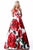 Sherri Hill - 51888 Floral Print Deep V-Neck Ballgown In Red and Print