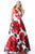Sherri Hill - 51888 Floral Print Deep V-Neck Ballgown In Red and Print