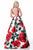 Sherri Hill - 51888 Floral Print Deep V-Neck Ballgown In Red and Print