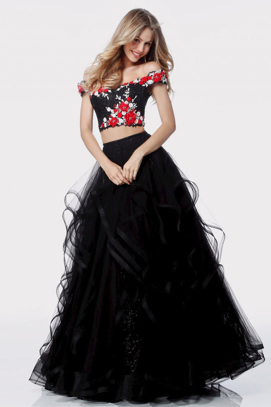 Sherri Hill - 51893 Two Piece Embellished Tulle Ballgown In Black
